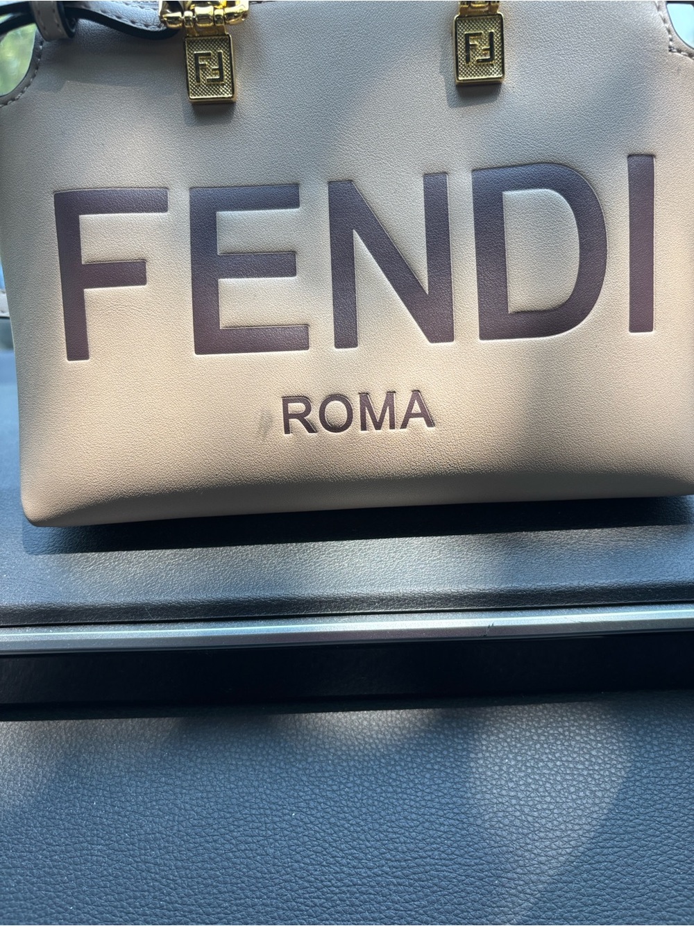 Fendi Taupe Mini Top-Handle Bag with Tortoiseshell Accent - Picture 4 of 8